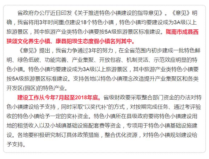 甘肅計劃3年建18個特色小鎮(zhèn)，看看隴南有幾個~